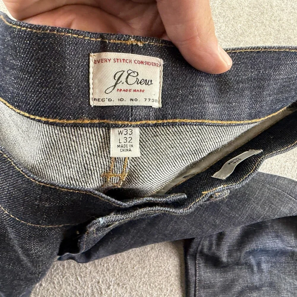 J.Crew Jeans Mens 33x32 Blue Dark Wash 484 Slim Straight Selvage Denim Pants